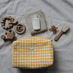 Gingham Quilted Pouch - Mustard & Soft Pink