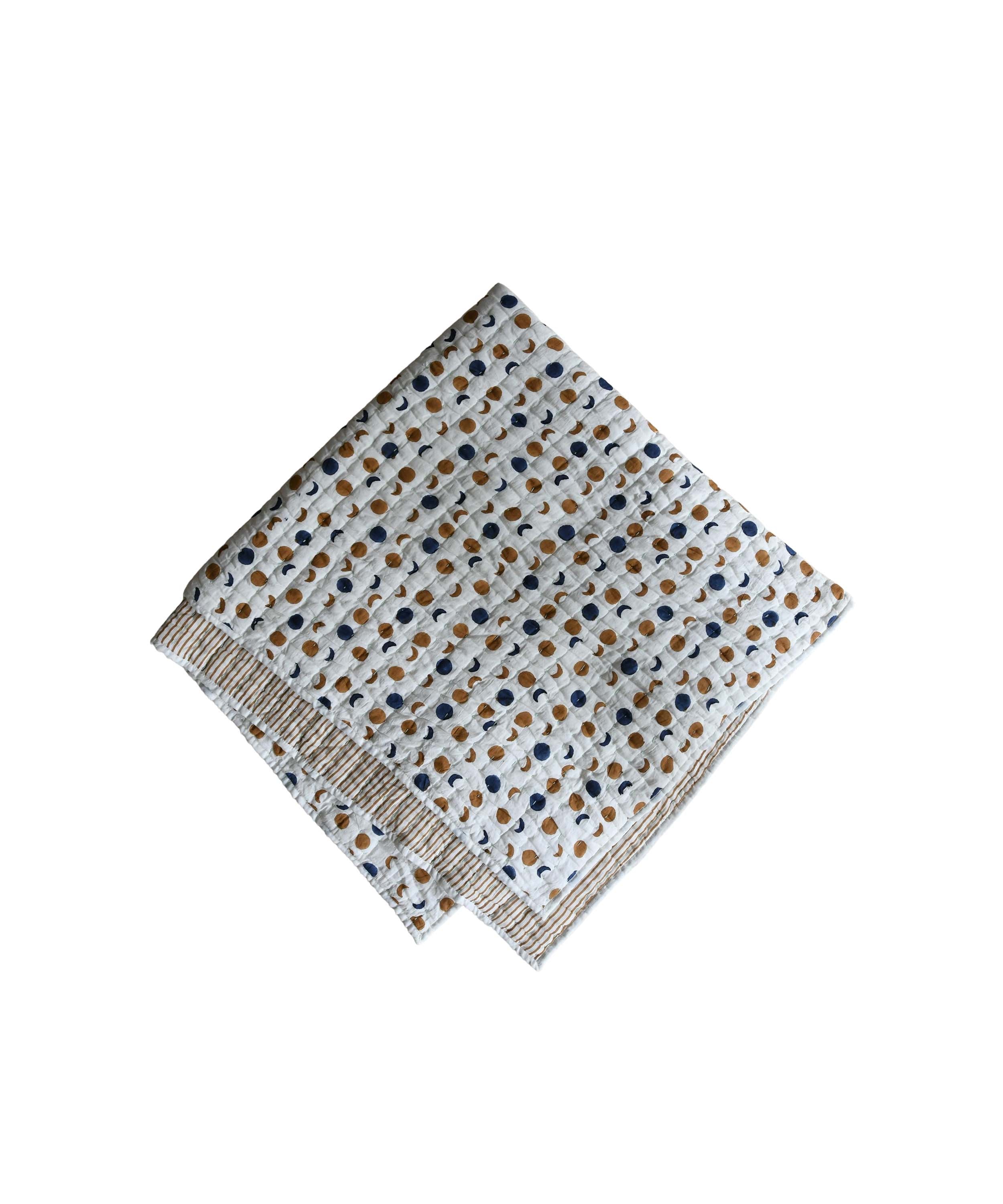 Mini Moons Handblocked Quilt - Indigo & Cinnamon